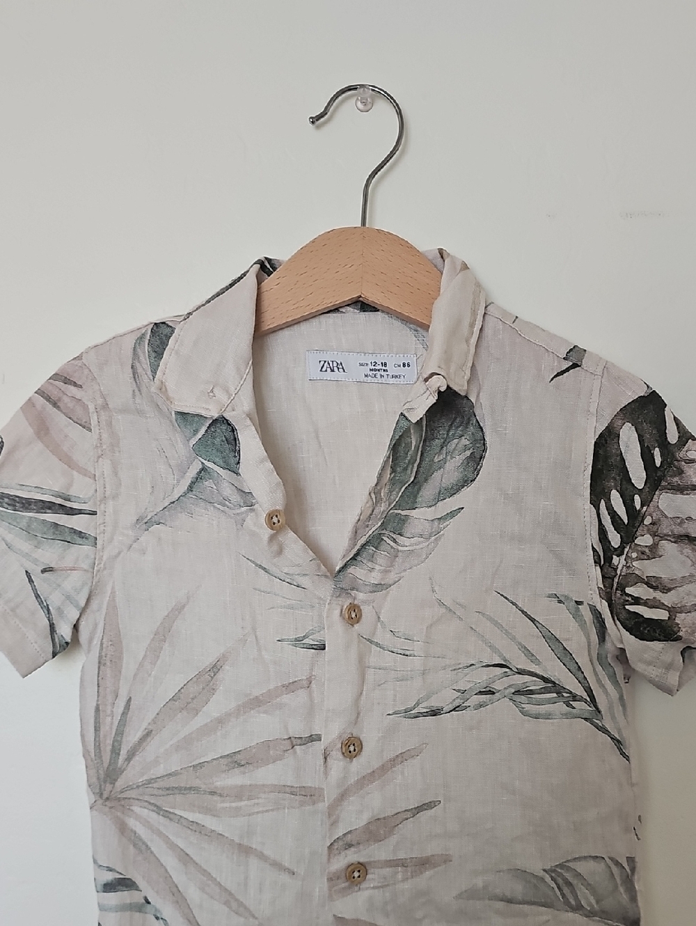ZARA Kids Beige Botanical Print Button-Down Shirt
